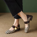 33-43 plaid Mary Jane shoes, round-toe low-heeled single shoes for women