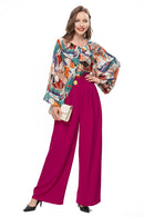Cross-border women's temperament French printed fashionable top waist wide leg trouser