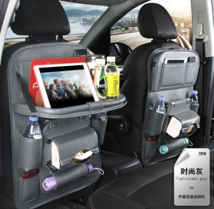 PU Leather Car Storage Bag Multifunction Seat Back Tray Hanging Bag Waterproof Car Organizer