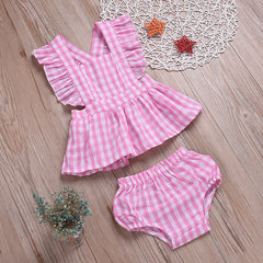 Women's pink sleeveless girl cute western style halter top underwear baby two pieces