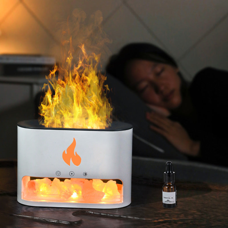Flame Humidifier Aromatherapy Machine Crystal Salt Stone Colorful Atmosphere Lamp Flame 3d Simulation