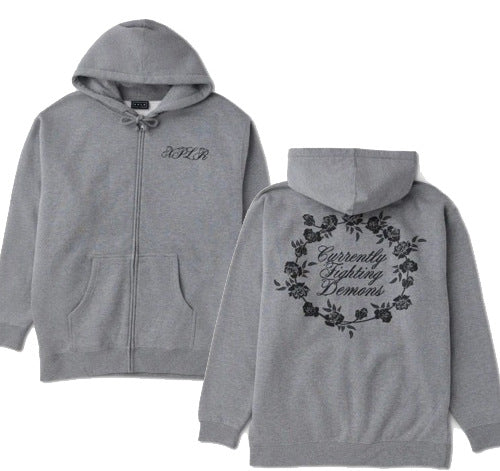 Floral Note Zip Up Grey Heather Hoodie - S
