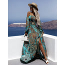 Europe, United States summer line collar long sleeve chest print dress