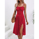 New Polka Dot Print Suspender Dress Summer Sexy Split Long Dresses For Women's Clothing