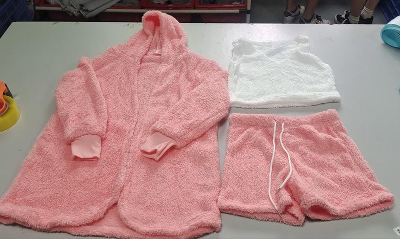 3pcs Women's Long Sleeve Crop Tank Top And Drawstring Shorts Pajama Set