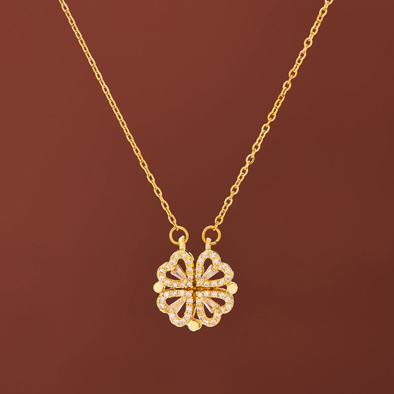 Warm edition heart folding necklace women's clavicle chain simple four-leaf clover deformable lucky grass love