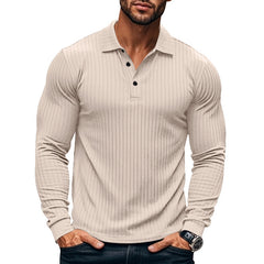 Men's classic casual American lapel button long sleeve T-shirt stretch polo shirt