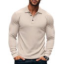Men's classic casual American lapel button long sleeve T-shirt stretch polo shirt
