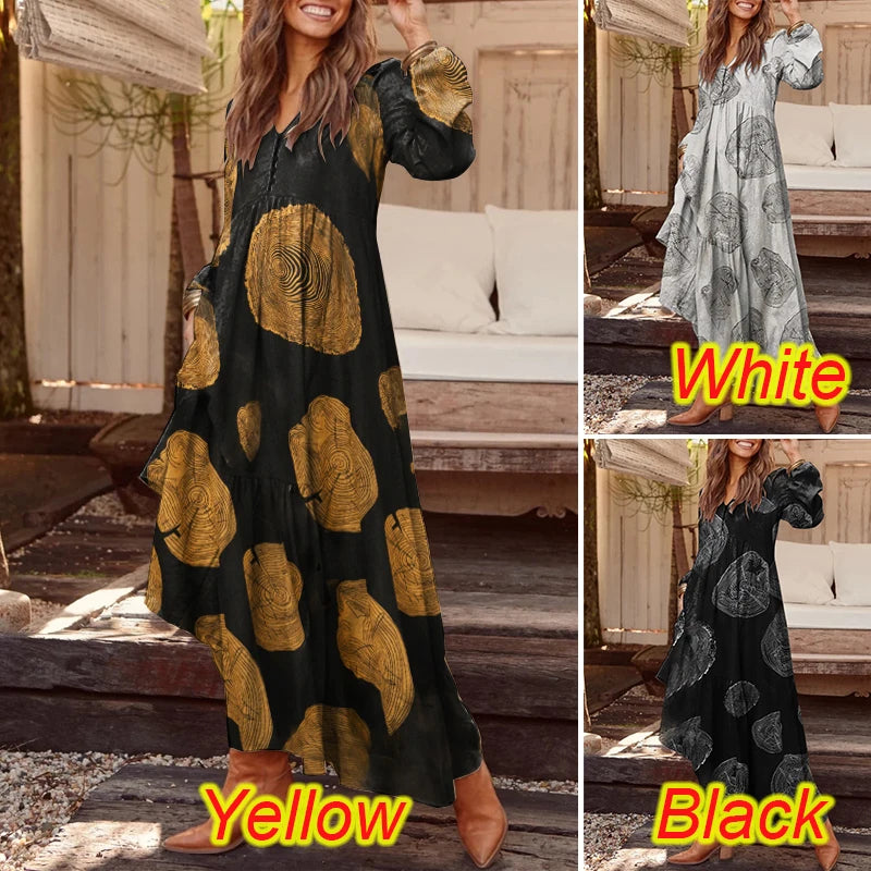 Bohemian Shirt Dress Women's Maxi Sundress ZANZEA 2023 Spring Elegant Casual V Neck Ruflle Vestido Female Long Sleeve Tunic Robe