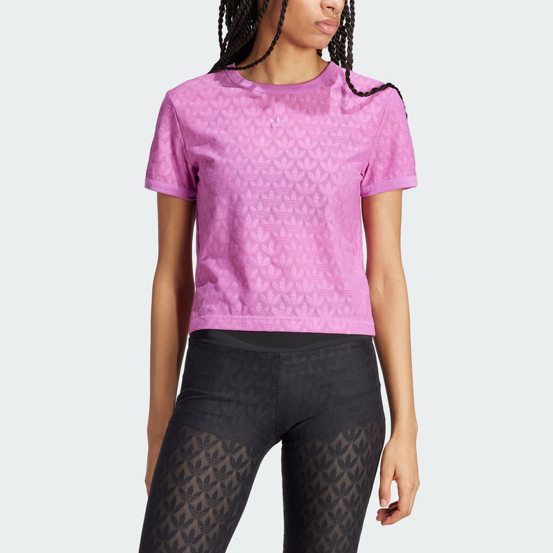 adidas women Fashion Monogram Lace Cropped Tee