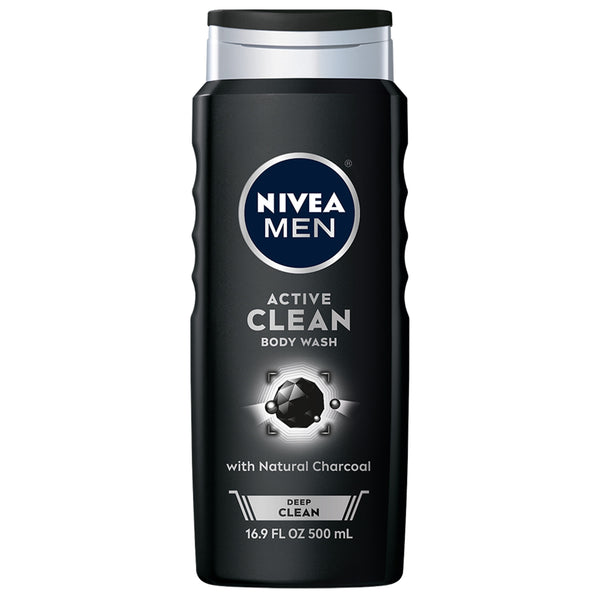 NIVEA MEN DEEP Active Clean Charcoal Body Wash, 16.9 Fl Oz Bottle