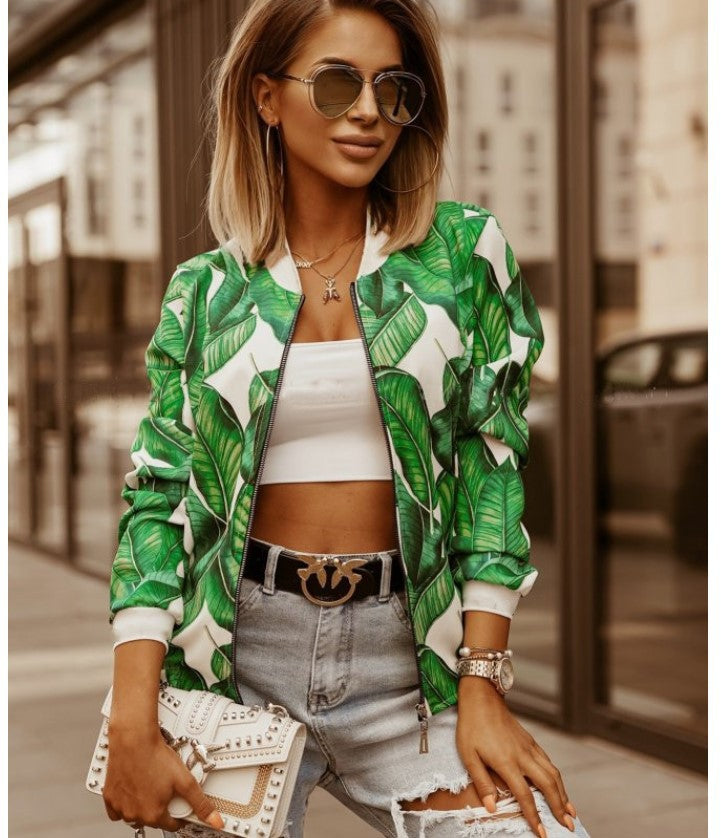 Winter Slim Long-sleeved Printed Short Jacket