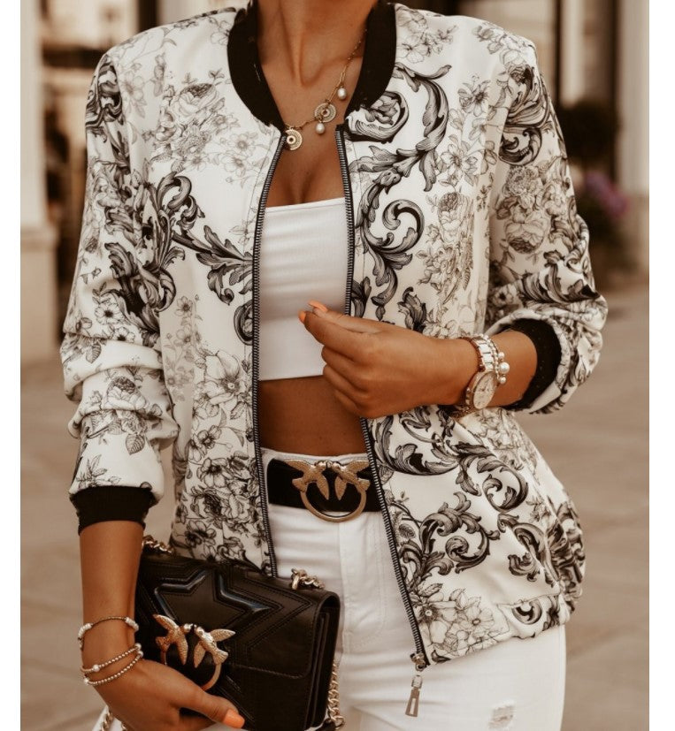 Winter Slim Long-sleeved Printed Short Jacket