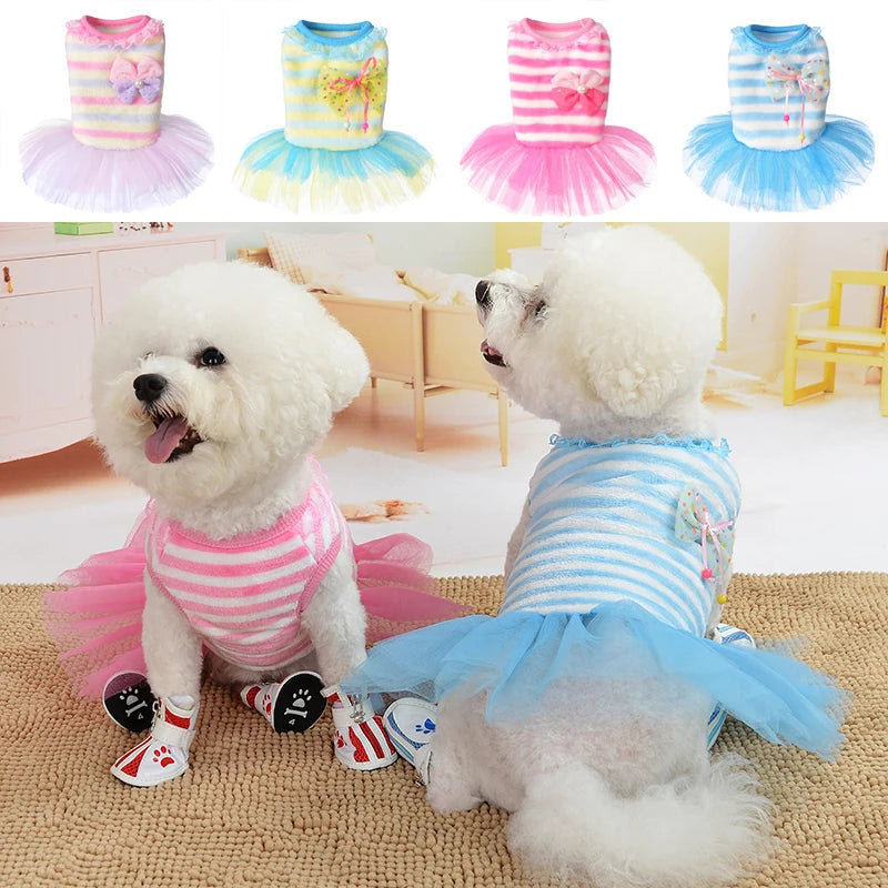 Dog Clothes Mesh Dress Princess Dress Cute Cat Teddy Small Dog Pet Clothing Flannel Autumn and Winter Clothing Pet Accessories