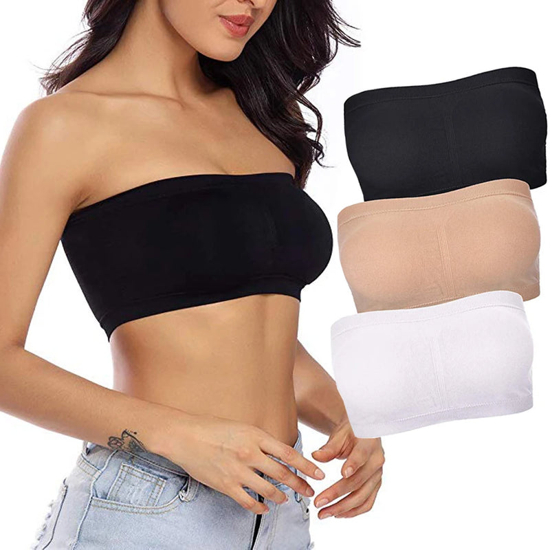 Double Layers Plus Size Strapless Tube Removable Padded Top Stretchy Seamless Bra