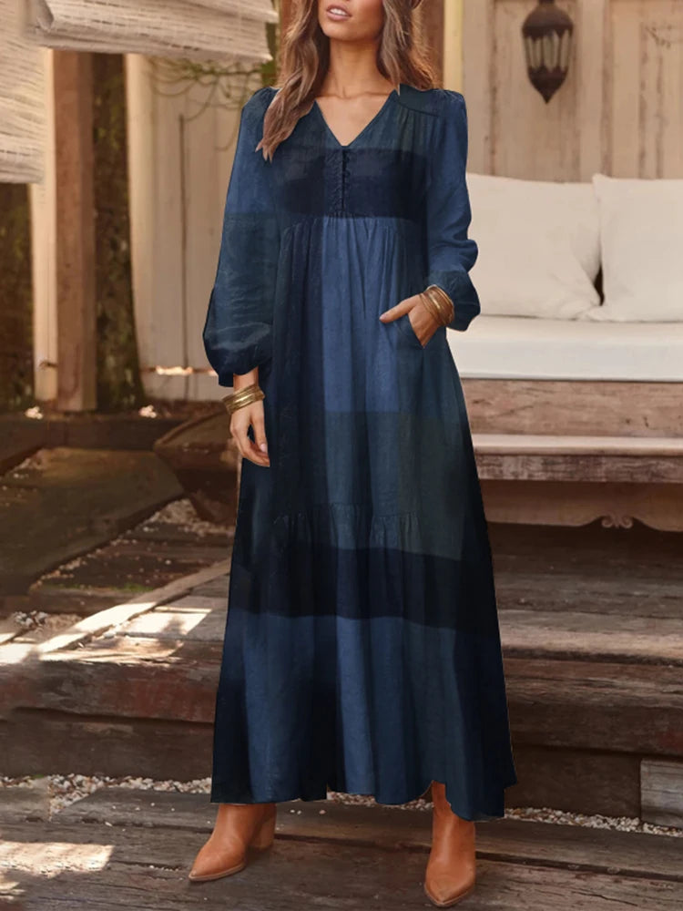 Bohemian Shirt Dress Women's Maxi Sundress ZANZEA 2023 Spring Elegant Casual V Neck Ruflle Vestido Female Long Sleeve Tunic Robe