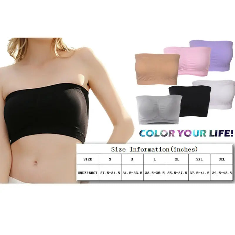 Double Layers Plus Size Strapless Tube Removable Padded Top Stretchy Seamless Bra