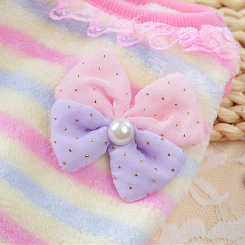 Dog Clothes Mesh Dress Princess Dress Cute Cat Teddy Small Dog Pet Clothing Flannel Autumn and Winter Clothing Pet Accessories