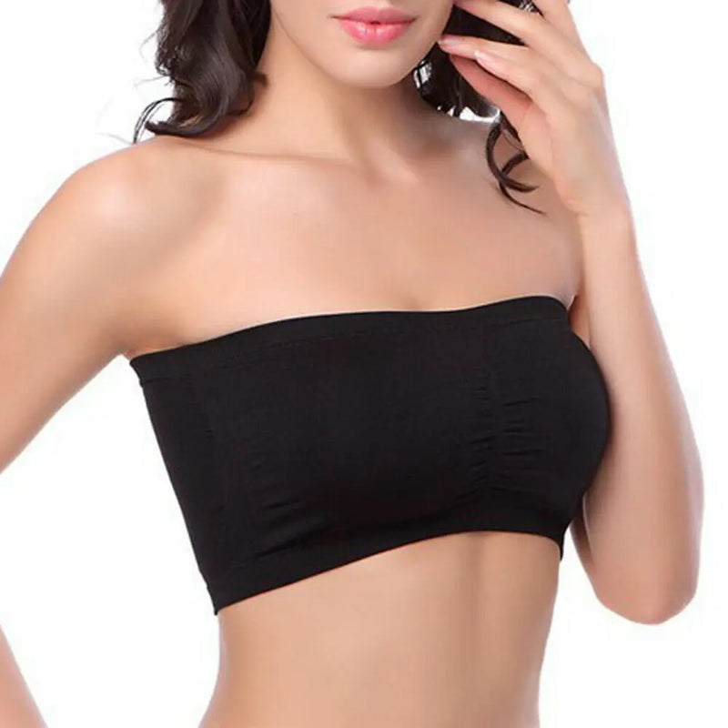 Double Layers Plus Size Strapless Tube Removable Padded Top Stretchy Seamless Bra