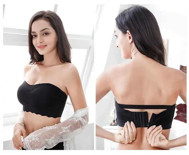 Strapless-bra One-piece Large Size Push-Up Big Chest Thin Wrapped Invisible Bra