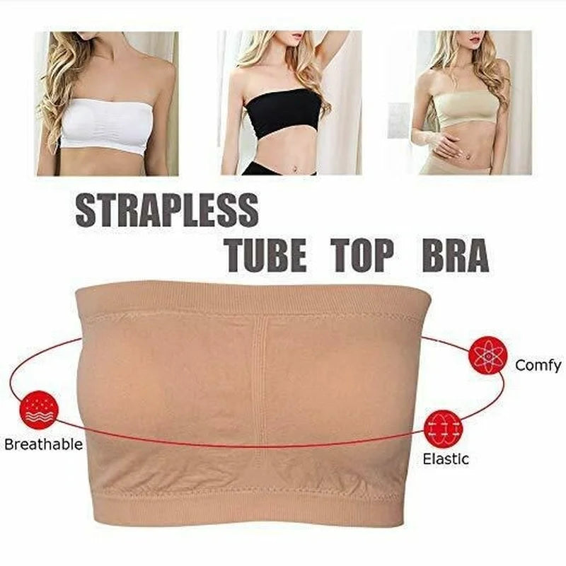 Double Layers Plus Size Strapless Tube Removable Padded Top Stretchy Seamless Bra