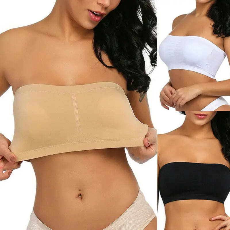 Double Layers Plus Size Strapless Tube Removable Padded Top Stretchy Seamless Bra