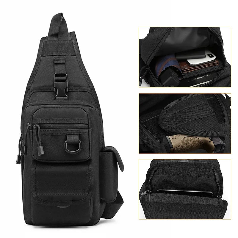 Tactical Shoulder Bag Concealed Pistol Holster Carry Pouch Military EDC Tools Sling Backpack for Outdoor Handgun Adjustable Pack