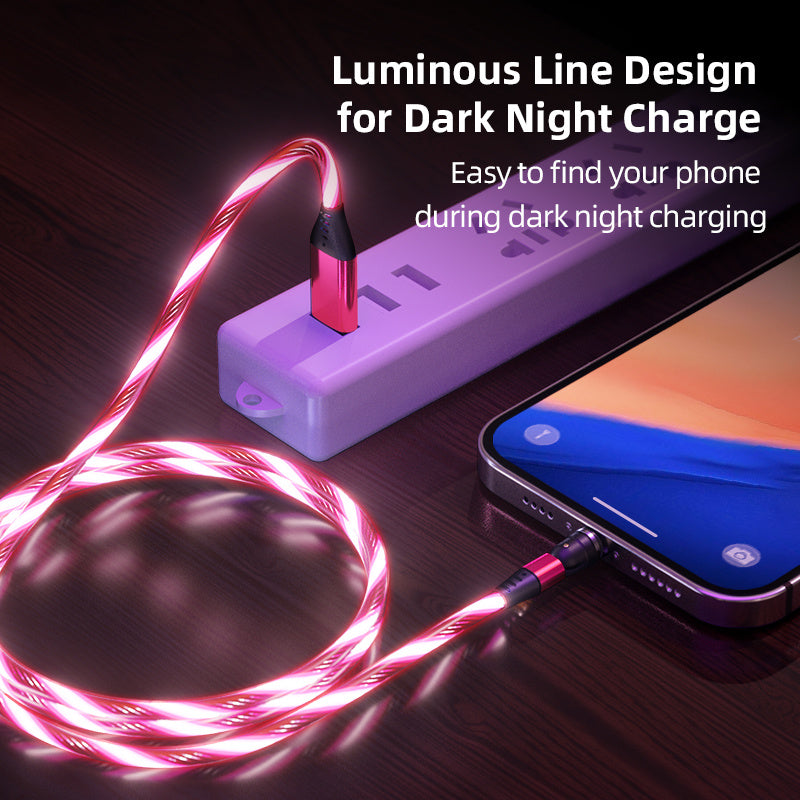 540 Rotate Luminous Magnetic 3A Fast Charging Mobile Phone Cable For LED Micro USB Type C