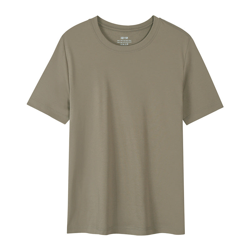 Light luxury 50 cool Xinjiang long cashmere pure cotton pima three needles ice silk all white T horse cotton men's short sleeve T-shirt
