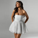 Tube Top Lace Dress With Back Bow-knot Fashion Temperament Mesh Stitching Off-neck Short Skirt