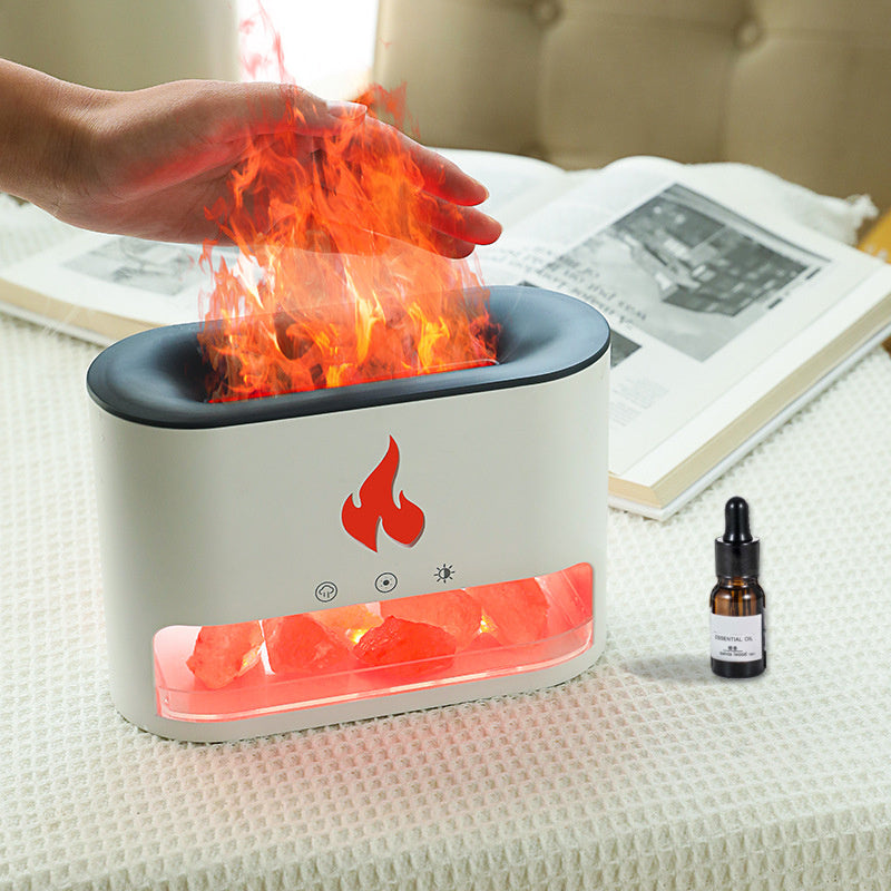 Flame Humidifier Aromatherapy Machine Crystal Salt Stone Colorful Atmosphere Lamp Flame 3d Simulation