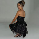 Tube Top Lace Dress With Back Bow-knot Fashion Temperament Mesh Stitching Off-neck Short Skirt
