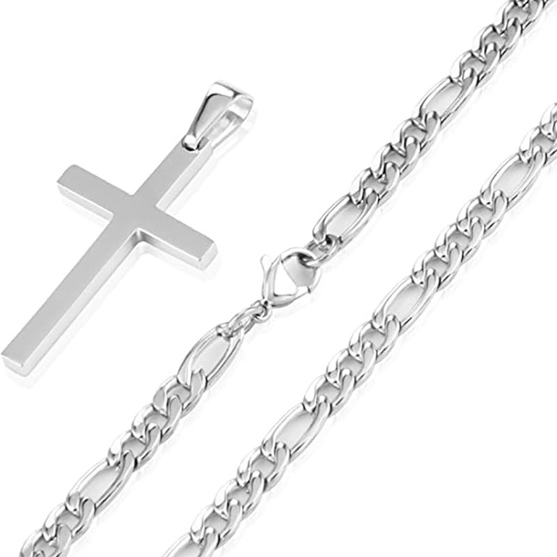 Stainless steel Cuban chain cross pendant necklace