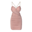 Women's autumn new fashion sexy bare back pleats with strapless strap dress