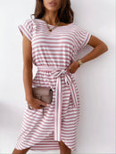 Cross-border spring summer new striped print casual fashion dress