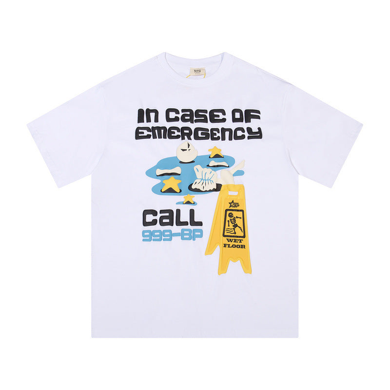 American fashion foaming couple short sleeve loose men and women T-shirt