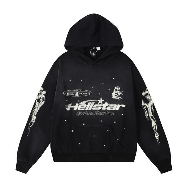 Autumn/Winter Series fog High Street wash and make old heavy head print casual hoodie couple hoodie