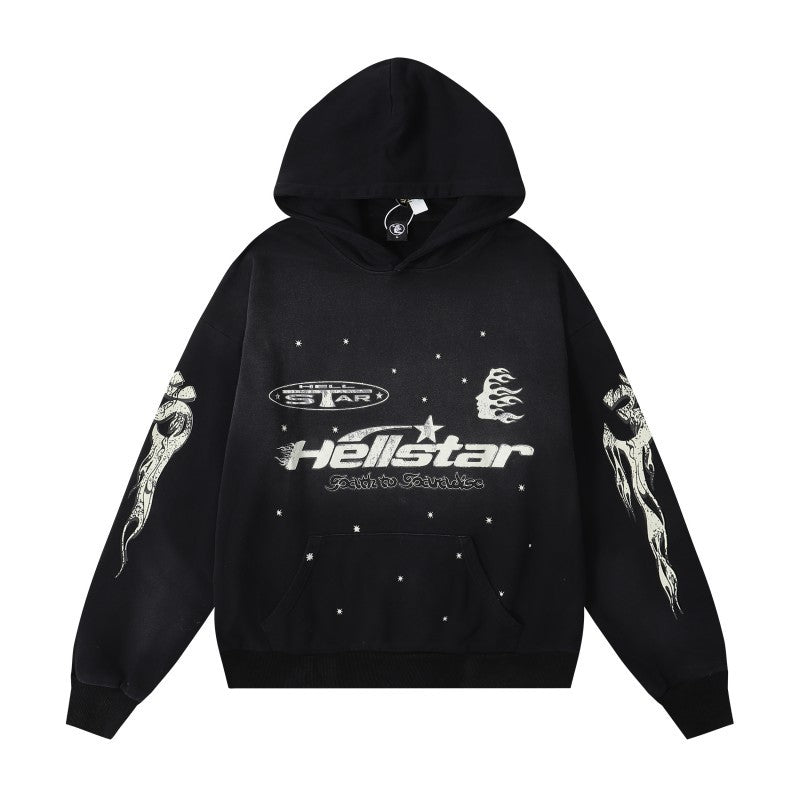 Autumn/Winter Series fog High Street wash and make old heavy head print casual hoodie couple hoodie