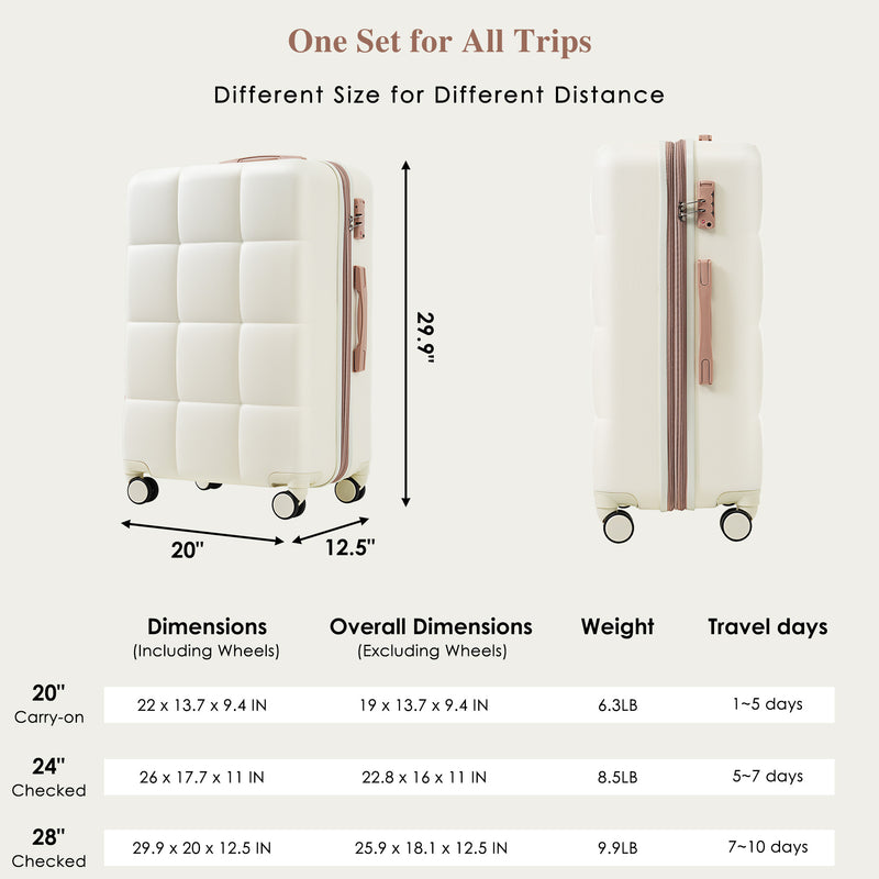 4-piece Suitcase Set With USB Port, Expandable ABS Durable Suitcase, Travel Bag, Cup Holder, Spinner Wheels