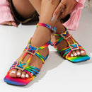 European And American Style Square Toe Flat Bottom Catwalk Fashion Sandals