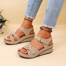 Summer's new retro women's sandals, stitching crocs, large-sized round toe wedge heels