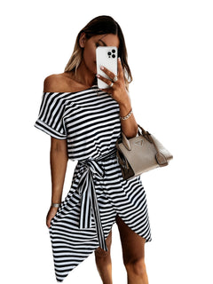 Cross-border spring summer new striped print casual fashion dress