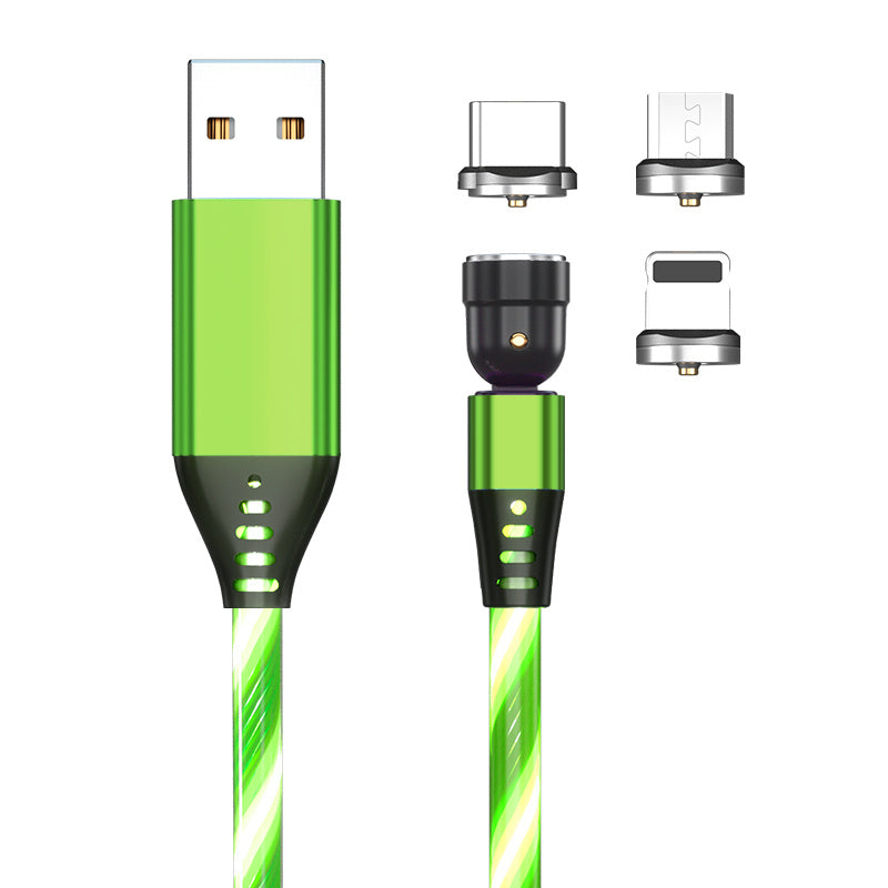 540 Rotate Luminous Magnetic 3A Fast Charging Mobile Phone Cable For LED Micro USB Type C