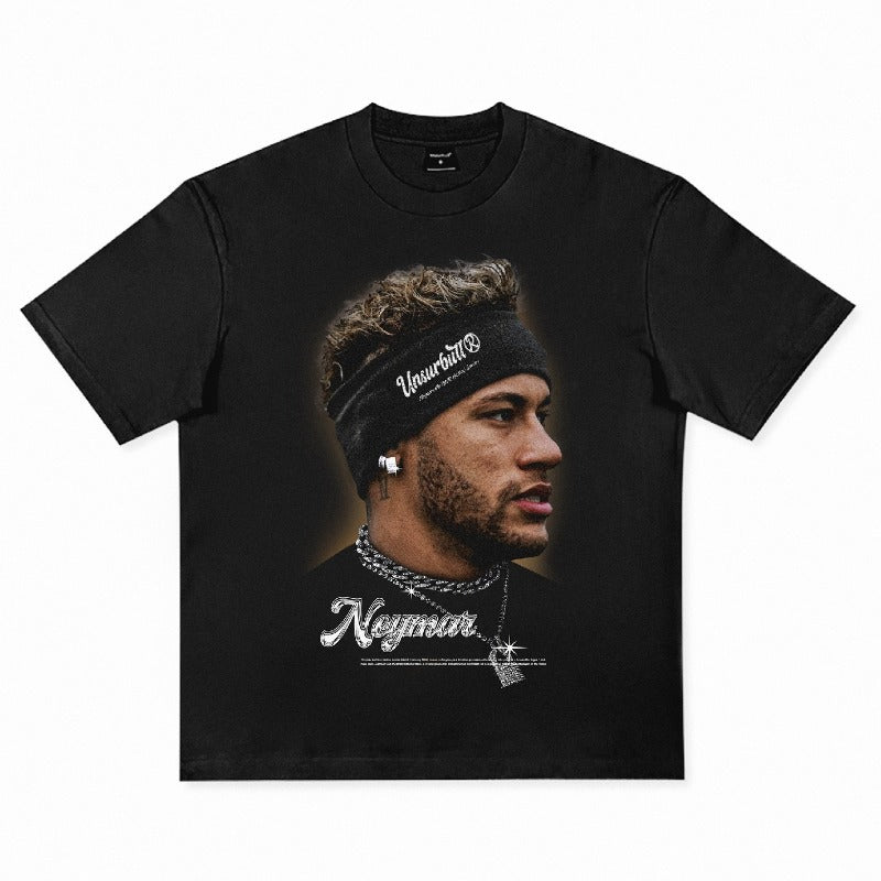 American vintage Men's cotton loose short sleeve  cotton football T-shirt