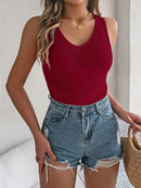 Women's spring summer casual V-neck open work knitted sweater