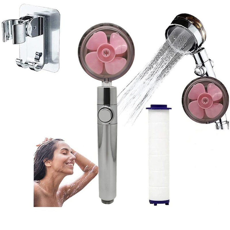 Propeller Driven Shower Head With Stop Button Cotton Filter Turbocharged High Pressure Hand-held Shower Nozzle