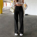 Plain Patchwork Straight Slim High Waist Jeans