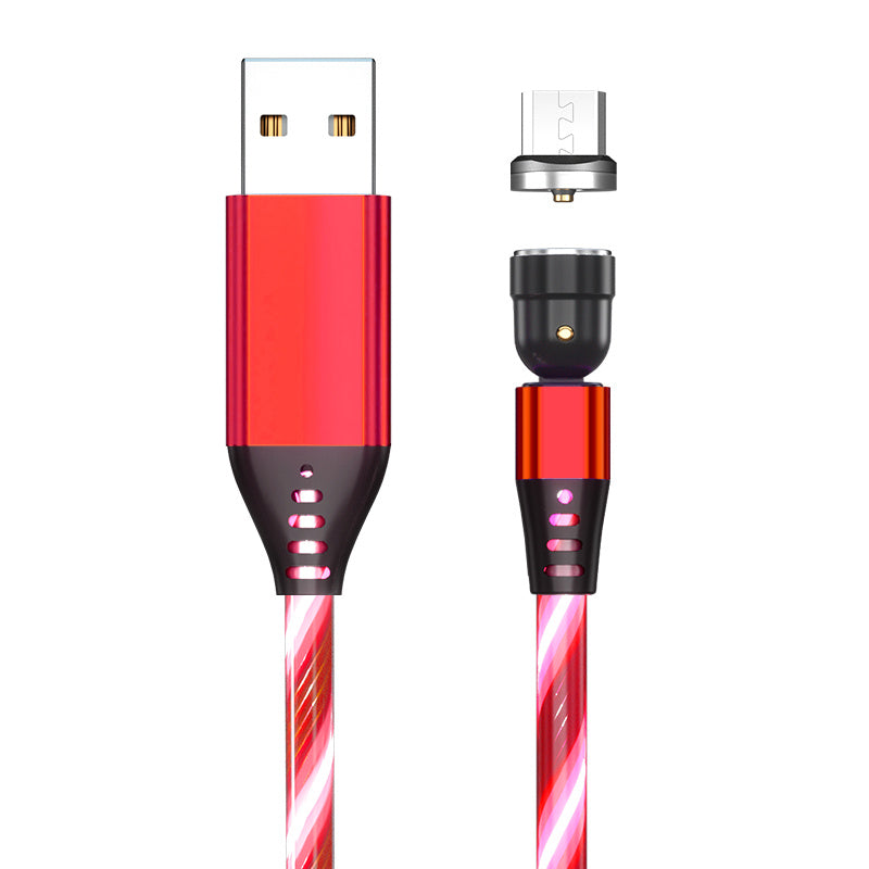 540 Rotate Luminous Magnetic 3A Fast Charging Mobile Phone Cable For LED Micro USB Type C