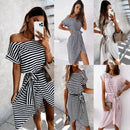 Cross-border spring summer new striped print casual fashion dress