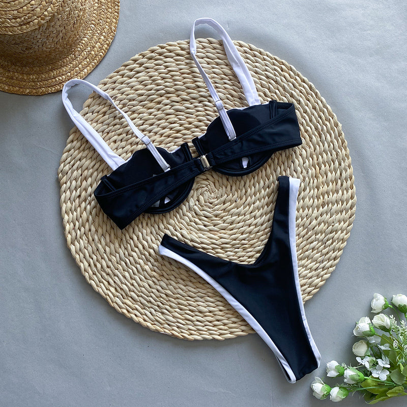 Women's Black and White push-up separate swimsuit bikini